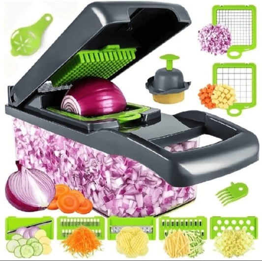 Multi-Function Veggie Slicer with Basket - Fruit, Potato, Carrot Chopper & Grater