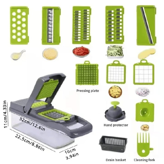 Multi-Function Veggie Slicer with Basket - Fruit, Potato, Carrot Chopper & Grater