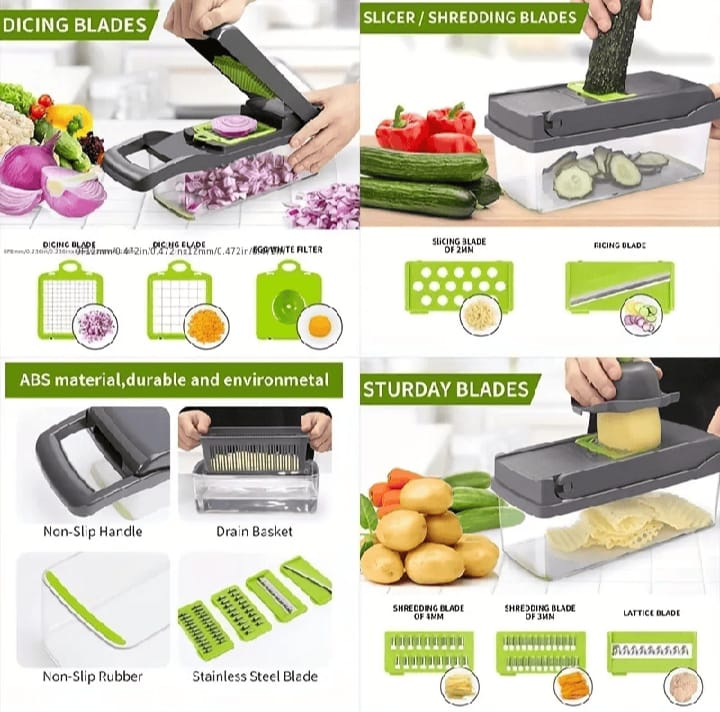 Multi-Function Veggie Slicer with Basket - Fruit, Potato, Carrot Chopper & Grater