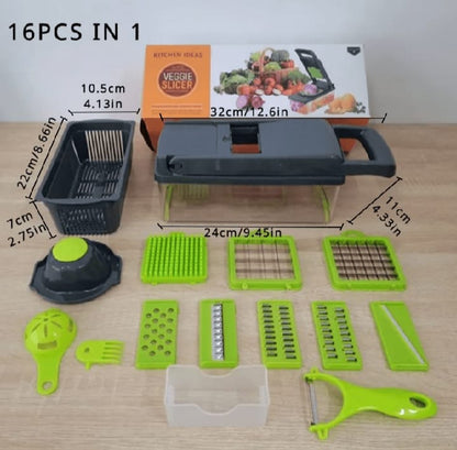 Multi-Function Veggie Slicer with Basket - Fruit, Potato, Carrot Chopper & Grater